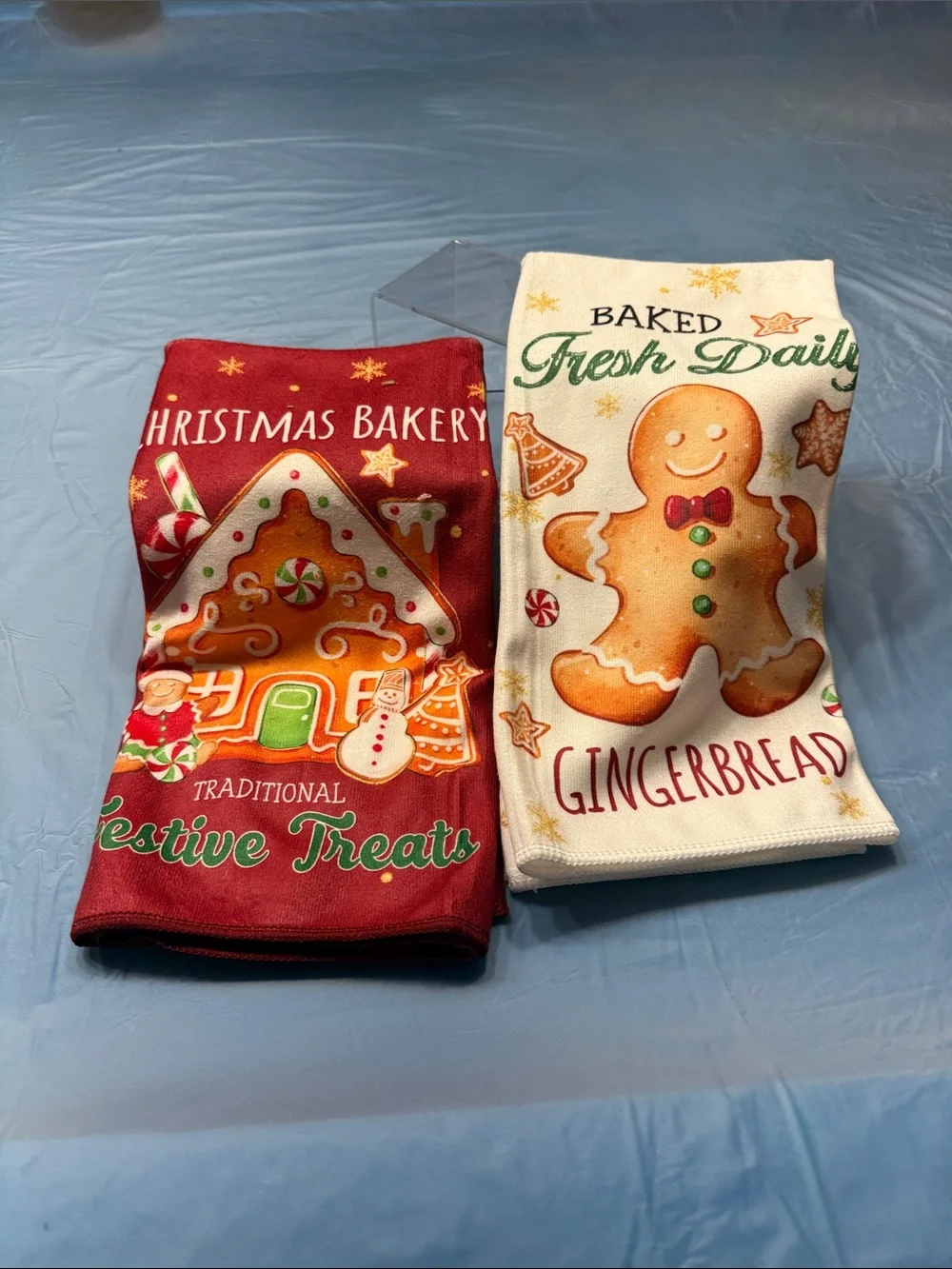 Holiday kitchen Towels & spa bag, candle Colorful Christmas Tote